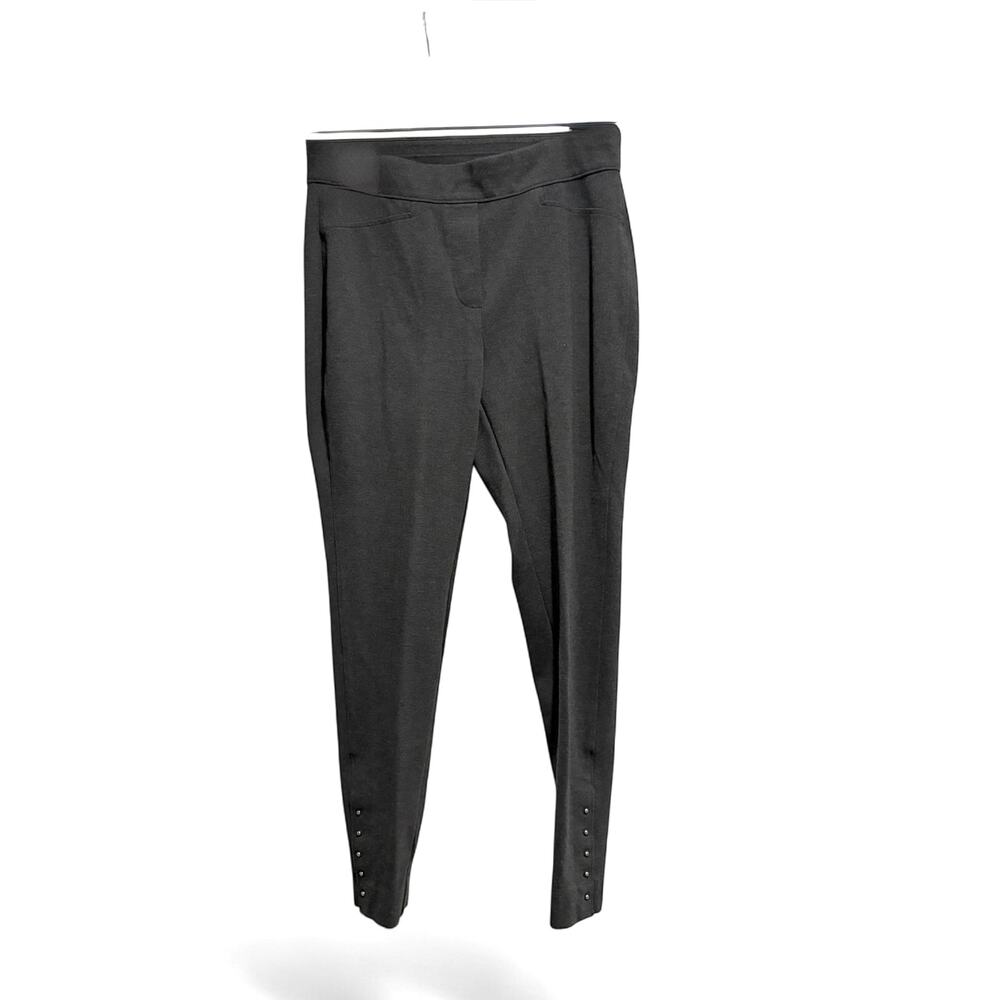 Chico’s Charcoal Gray Ponte Knit Slim Ankle Pants Stud Hem Pull On Sz US 8 (1) - Picture 4 of 6